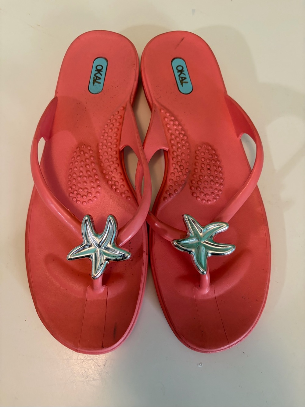 Okay Coral Pink Starfish Thong Sandals for Women Size L 7 / 8
